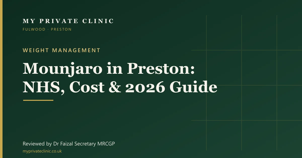 Mounjaro (tirzepatide) in Preston — NHS access and private cost guide, reviewed by Dr Faizal Secretary at My Private Clinic, Fulwood.