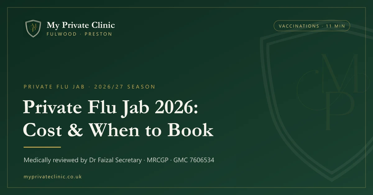 Private flu jab 2026 guide: cost, eligibility and when to book in Preston, medically reviewed by Dr Faizal Secretary at My Private Clinic, Fulwood.